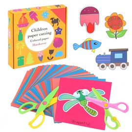 JALEVID Kids Plastic Scissors 2 PCS with 96 Colorful Animal Fruit Paper-Cuts for Art Craft, Children Preschool Training Safety Plastic Scissors for Art Craft, Child‌ Papers Cuts