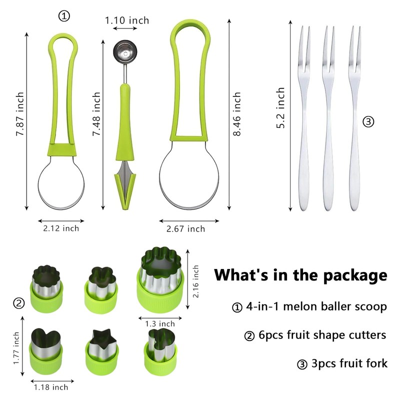 12PCS Melon Baller Scoop Set, 4-in-1 Watermelon Scooper Fruit Scooper,