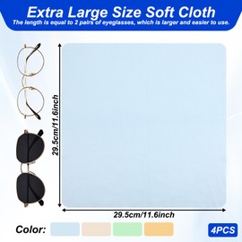 4 PCS Extra Large Microfiber Cleaning Cloths, 12"x 12" Assorted Colors Reusable Eyeglass Clean Cloth Cleaner Wipes for Cleaning Eyeglasses, Cell Phones, Screens, Lenses and All Delicate Surface