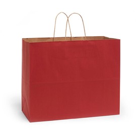 NWP Christmas Red Recycled Kraft Paper Shopping Bags - Vogue Size - 16 x 6 x 12in. - Pack of 25