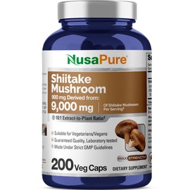 NusaPure Shiitake Mushroom 10:1 Extract, 900 mg Equivalent to 9000mg 200 Veggie Capsules (Non-GMO, Vegan)