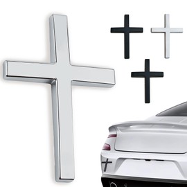 4 PCS Metal Jesus Christ Cross Badge Stickers for Car & Truck Body Fender Tail - 2.5"×1.8" 3D Christian Auto Emblem Decal, Self Adhesive Waterproof Exterior Decoration Car Accessories (Silver+Black)