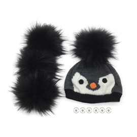 Furryvalley Pompom Faux Fur 4 Piece Knitting Sets Handmade DIY Craft Balls for Knitted Hat Scarves with Press Stud Removable Crochet Knitting Decorations Accessories 16 cm Extra Large (Black)