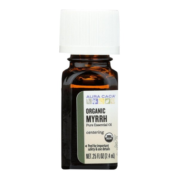 Aura Cacia 100% Pure Myrrh Essential Oil | Certified Organic, GC/MS Tested for Purity | 7.4 ml (0.25 fl. oz.) | Commiphora myrrha