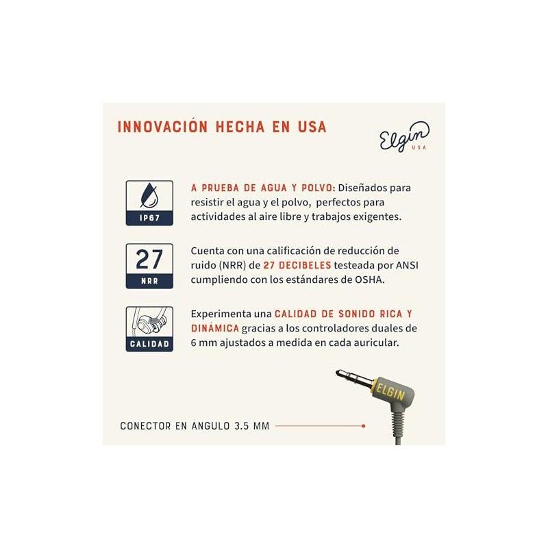 Elgin Rumble auriculares con cable para protección auditiva con micrófono,