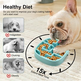 Coolplay Dog Bowl Slow Eating Dog Bowl Slow Eater Dog Bowls Dog Puzzle Square Bowl for Pets Blue