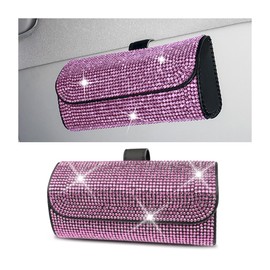 JNNJ Car Glasses Case, Crystal Glasses Storage Box Car, Universal Rhinestone Car Glasses Case, Sunglasses Holder Storage Box for Sun Visor (Pink)