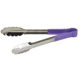 Winco 12" Stainless Steel Serving Tongs with Non-Slip Handle, Purple