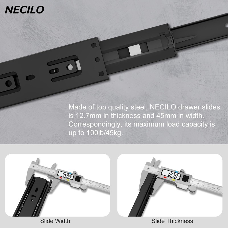 NECILO Push to Open Drawer Runners 300 mm, 45 kg