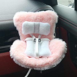 Doll Car Seat, Accessories for 10-17cm Dolls - Adjustable Safety Strap, Air Vent Clip & Desktop Stand, Soft Plush Cushion, Cute Car Ornament Gift for Collectors & Fans (Pink)