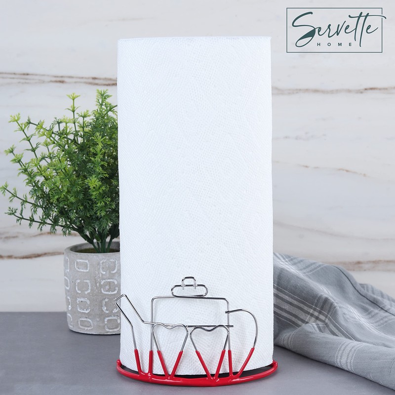 Wire Teapot Designed Paper Towel Holder - Red