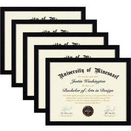 Minesaxel 8.5 x 11 Picture Frame Fits 8.5 by 11 Certificate Award Degree Document, 8.5x11 Black Diploma Frames 5 Pack for Wall or Tabletop Display