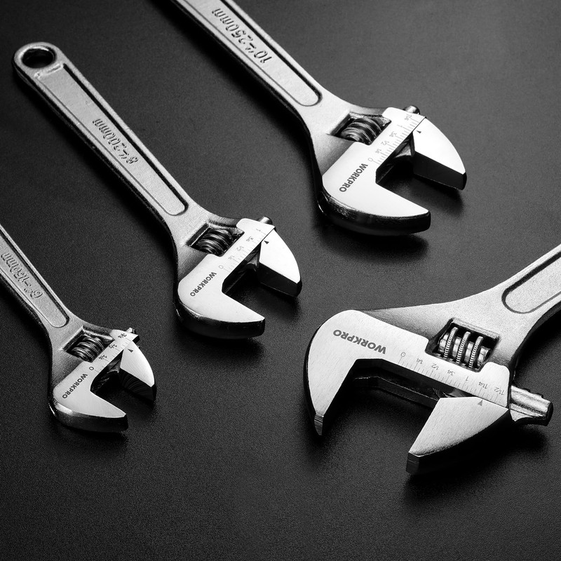 WORKPRO 4-piece Adjustable Wrench Set, Forged, Heat Treated, Chrome-plated (6-inch,