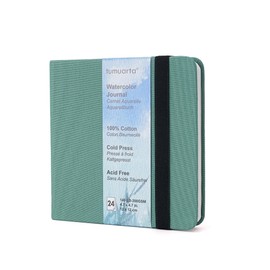 tumuarta Square Watercolor Journal,12x12 CM, 300 GSM, 100% Cotton, Cold Press, 24 Sheets, 48 Pages, Watercolor Journal for Use As Travel Sketch Book and Mixed Media Pad On The Go. (Green)
