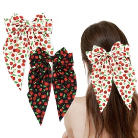 Cherry Bow Clips for Women 2pcs Cute Fruit Hair Accessories Large Bowknot Hairpins Festival Daily Wear Ponytail Holder French Hair Decoration