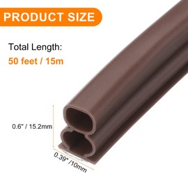 HARFINGTON Rubber Weather Stripping Door Seal Strip, 50 Feet D-Shaped Draught Excluder for Door Window Frame, Self Adhesive Waterproof Weather Sealing Strip for 0.43" to 0.57" Gap, Brown