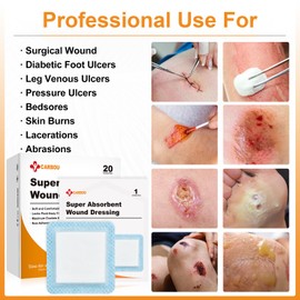 Carbou 4"x 4" Super Absorbent Wound Dressing Pads, 20 Individual Pack, Non Adhesive Absorbent Bandages for Wound Care, Soft Highly Absorbent Dressing, Non Stick Gauze Pads for Wounds