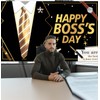 Happy Boss's Day Banner Backdrop, Black Gold Boss's Day Decorations,