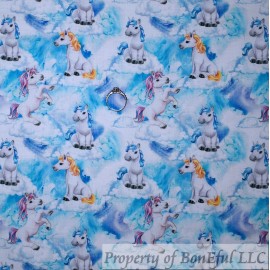 Signature BonEFul FQ Cotton Quilt Blue White Cloud Sky Baby Girl Unicorn Horse Gold Purple