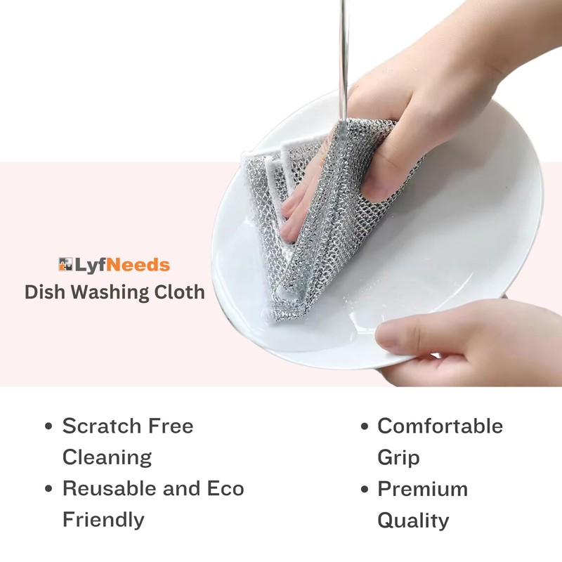 LyfNeeds Non Scratch Wire Dishwashing Rag, 8 Pack Double Layer