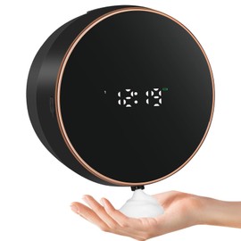 Automatic Soap Dispenser Foam Bathroom: Wall Mount Rechargeable Touchless Adjustable Auto Smart Electric Plastic Black Foaming Soap Dispenser with Clock - Kitchen - Hand Dish Lotion Couple Kids