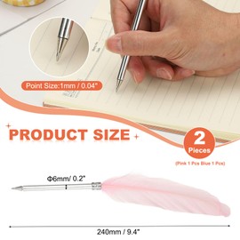 PATIKIL Wholesale 2pcs 1.0mm Feather Ballpoint Pen Black Ink Vintage Plated Rod Quill Writing Pen Office Wedding Guest Signature Style 2 Pink/Blue
