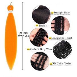 Pre Stretched Braiding Hair Ginger Orange Braiding Hair Extensions For Braids 26 Inch 6 Packs Yaki Textured Crochet Synthetic Hair Hot Water Setting Crochet Extensions (26 Inch, Ginger Orange#)