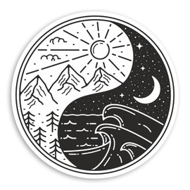 2 x 10cm Mountains Beach Yin Yang Symbol Vinyl Stickers - Ocean Adventurer Surfer Camping Ski Astrology Sticker #70825