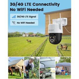 Bextgoo 2K No WiFi Security Camera with SIM Card, 4G LTE Cellular Security Camera Outdoor, 360° PTZ CCTV Camera with Auto Tracking, 24/7 Recording, AI Detection Alerts, Color Night Vision, IP66