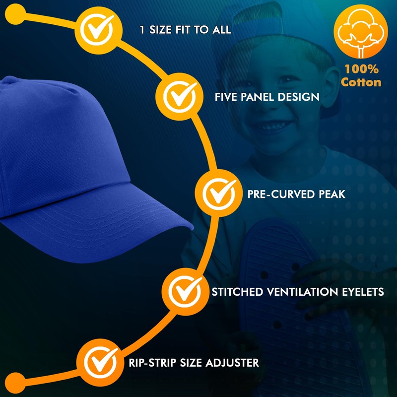HiFEN® Unisex-Kinder-Baseballkappe, vorgebogen, einfarbig, verstellbar, für den Außenbereich, Sommer, Sonnenhut,
