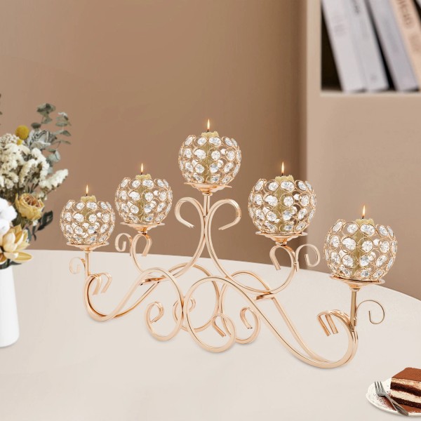 TBvechi 5-Arm Crystal Drops Candelabra Wedding Table Centerpieces Candle Holders
