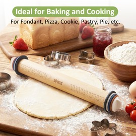 Rolling Pin with Thickness Rings,13.6" Dough Roller with Mat&4 Cookie Molds