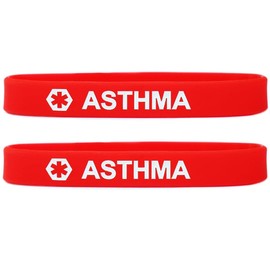 SayitBands 2 Pack of Asthma Medical Alert Wristband Bracelets in Red with White Text