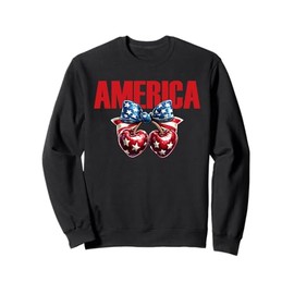 America Cherry Coquette Bow Funny 4th Of July Stars Stripes Sweatshirt