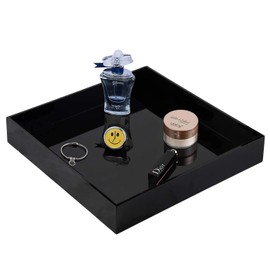 MissionMatch Waterproof Acrylic Vanity Tray, Remote Control Sturdy Valet Tray Organizer, Lucite Nightstand Dresser or Bathroom Organizer for Change, Coin, Key, Phone, Glasses, (Black-10x10inch )