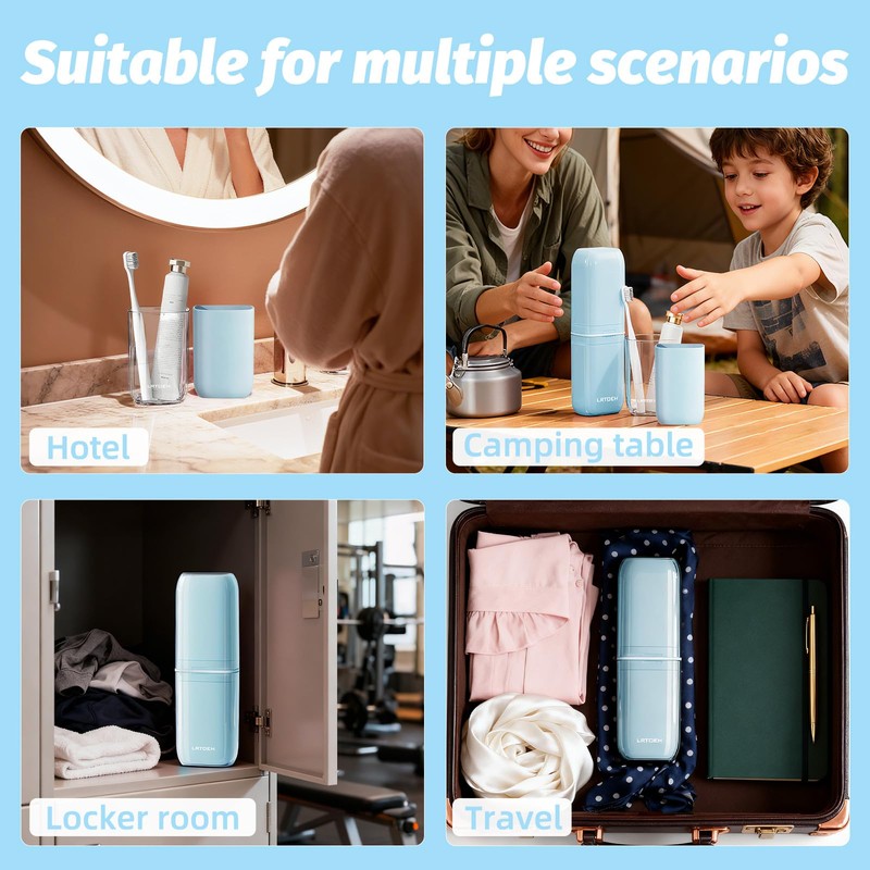 LRTOEH 4-in-1 Toothbrush Travel Cup, Portable Toothbrush Container