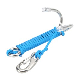 Diving Hooks Stainless Steel Double Reef Hook with Spiral Coil Lanyard for Underwater Activities Divers SafetyBlue