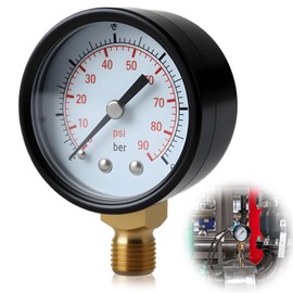 Coalwop Water Pressure Gauge 0-6 Bar with Brass Connector 1/4" BSP - Heavy Duty Pressure Gauge with Bottom Bracket for Compressors and Hydraulic Applications