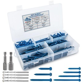 RURITKIT 200Pcs Concrete Screws with Drill Bit and Driver bit, 3/16" 1/4" Hex Head Concrete Cement Screws Assortment Kit for Anchoring to Masonry, Block or Brick Stucco, Length 1-1/4" to 2-3/4"