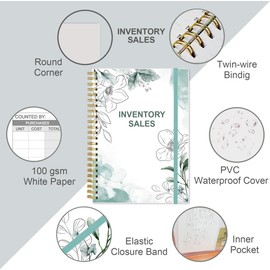 Inventory & Sales Log Book for Small Business – Inventory Ledger Book, Inventory Notebook, Order Tracker Book for Purchases, Sales & Reorders, 5.8" x 8.5", Teal Floral