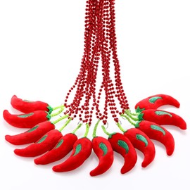 Tigeen 12 Pcs Chili Pepper Beaded Necklaces Chili Pepper Party Necklaces Fiesta Cinco De Mayo Beaded Necklaces Hot Chili Bead Necklaces for Mexico Cinco De Mayo Fiesta Mardi Gras Party Decor, Plush
