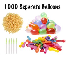 1000 Water Bombs Refill Set with 222 Self-Sealing Water Balloons, Water Bomb Filling Aid, Refill Pack with 1000 Water Balloons with Rubber Ring, Quick Filling Reusable Water Balloons