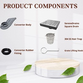 SereneDrains Wow Drain TM Horizontal Side Discharge Outlet Low Profile with Square Shower Drain Assembly Reducer PVC Base Pipe Fitting P Trap (Brushed Nickel, 6 Inch)