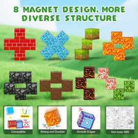 AYIQUTY Magnetic Building Blocks for Kids, 208PCS Magnetic Cube Set, 34 Elements Tiles Games, Educational Toy Gift for 3 4 5 6 7+ Year Olds Boys Girls