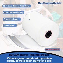 80 GSM Extra Thick Paper (24 Rolls) 3 1/8 x 230 Thermal Paper Receipt Rolls (Heavy Thermal Lenght 200-230ft) fits all Clover POS Cash Register Printers Thermal Paper from BuyRegisterRolls