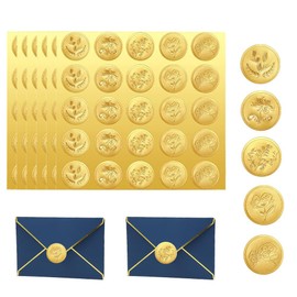 150Pcs Gold Embossed Envelope Seals Stickers Self Adhesive Wax Seal Stickers Vintage Embossed Foil Seal DIY Labels for Wedding Invitations Envelopes Certification 5 Patterns 6 Sheets
