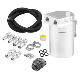 RULLINE Baffled Oil Catch Can Kit Reservoir Tank 400ml Oil Catch Tank Aluminum Universal Silver