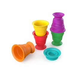 Baby Einstein Stack & Squish Cups, 6 Cups with Suction Cup, Interlocking Sensory Toy for Beach, Bath & Floor, Infant to Toddler, 12494