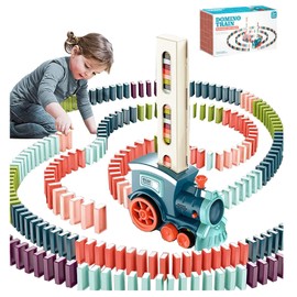 Domino Train Toy Set with 180Pcs Domino Blocks, Automatic Domino Train for 3 4 5 6 7 Years Old, Dominoes Rally Train Sets for Kids Boys Girls (Blue 180pcs Blocks)
