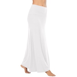 Sweet Hearts Maxi Skirt for Women- Comfy Foldover High Waist Long Flare A-Line Skirt Maxi Dress XS-3X Made in USA (White, X-Small)